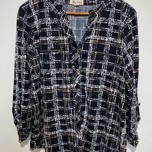 Blue Mood Women's Multicolor Plaid Split Neckline Button Up Shirt Size XL
